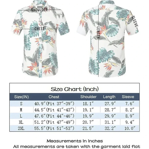 ❤️Men White Short Sleeve Button Down Casual Beach  Tropical Holiday Shirts - Picture 7 of 7